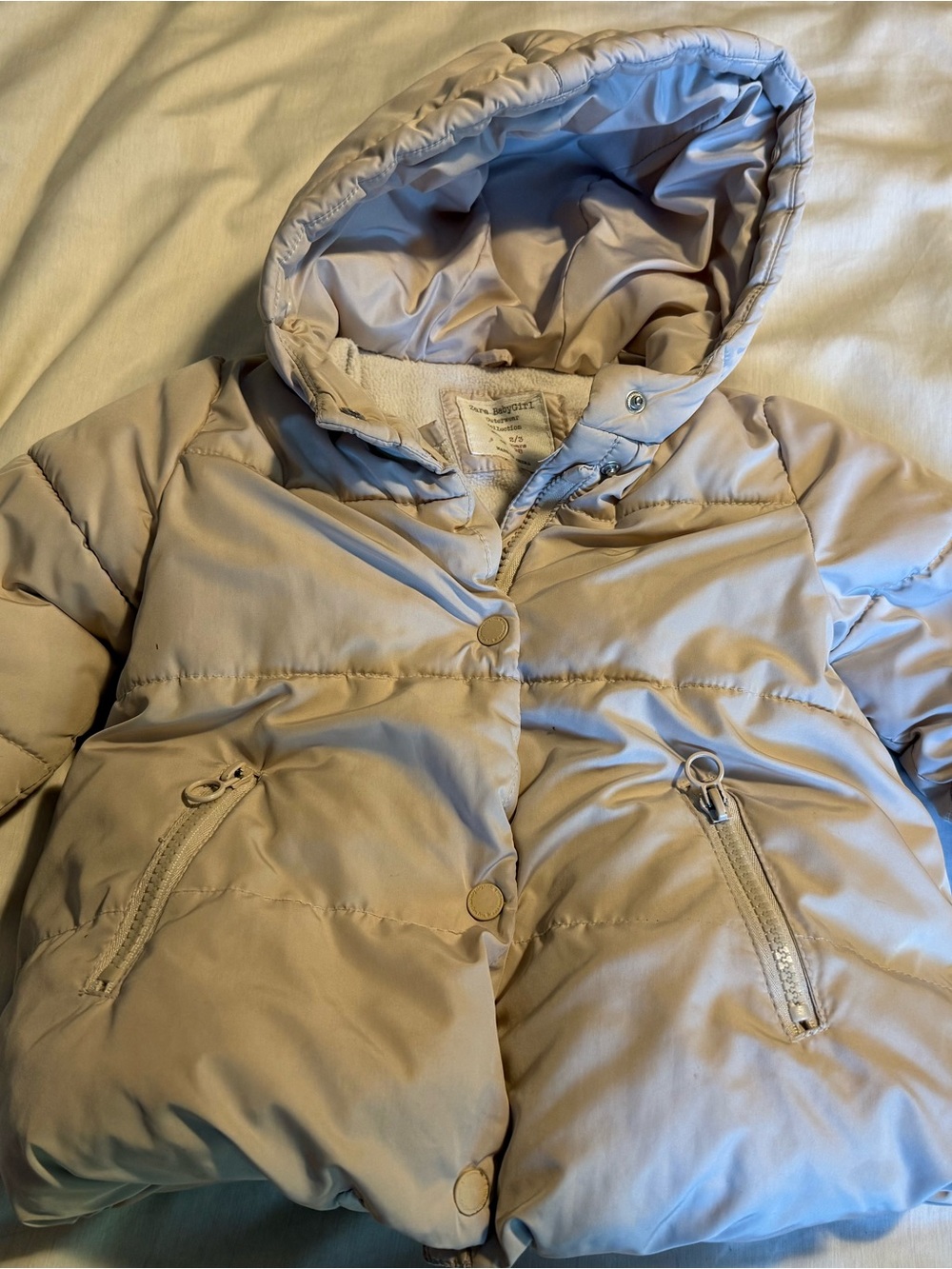Zara Baby Girl Beige Hooded Kids Puffer Jacket